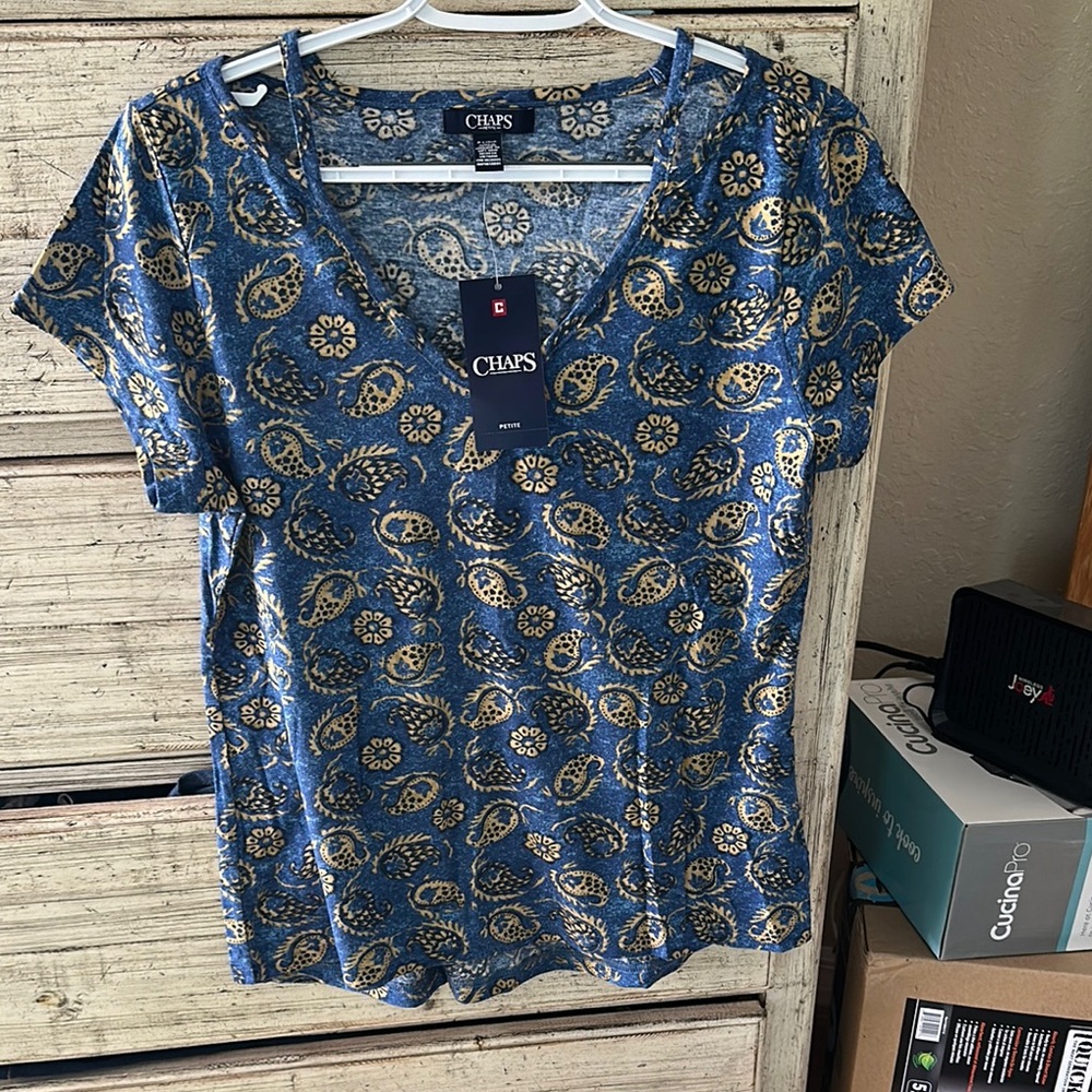 Chaps Blue and Gold Paisley Women's Top